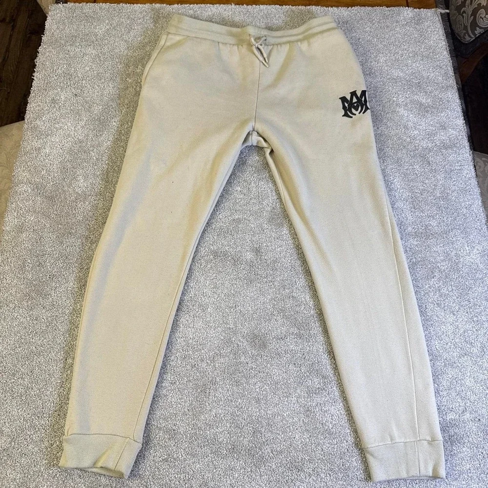 Amari Cream & Black Sweatpants 3X Logo Lounge Pants Athleisure Joggers